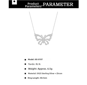 Detailed specs of S925 sterling silver hollow butterfly necklace with zircon stones