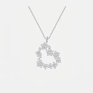 925 Sterling Silver Heart Pendant Necklace For Women Micro Paved Zirconia Star Cluster Design Elegant Clavicle Chain Jewelry