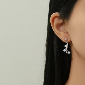Elegant S925 sterling silver floral tassel earrings with sparkling zircon crystals