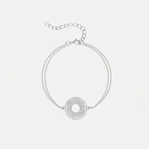 Braccialetto a Doppio Strato in Argento Sterling 925 Donna Elegante Medaglione Rotondo Con Zirconia Intarsiata Gioielli Moda