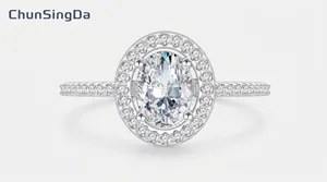 Bague Moissanite Ovale 1.5 Carat en Argent Sterling 925 pour Femme Bague de Mariage Halo Zirconia Bijoux de Fiançailles