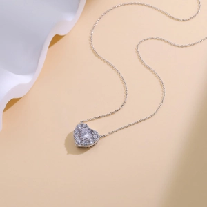 Sparkling 925 sterling silver heart pendant necklace with shimmering zircon stones