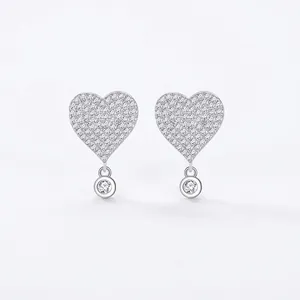 S925 Sterling Silver Heart Stud Earrings For Women Exquisite Pave Zirconia Dainty Heart Drop Earrings Fashion Jewelry Gift