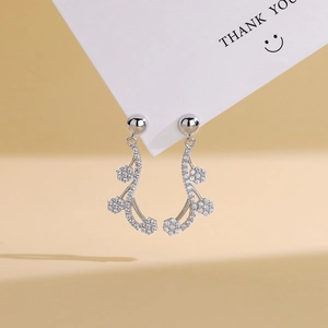 Elegant S925 sterling silver flower fringe earrings with sparkling pavé zircons