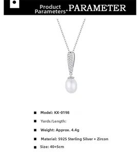 Vista dettagliata della collana di perle in argento S925 con catena da 40+5cm regolabile
