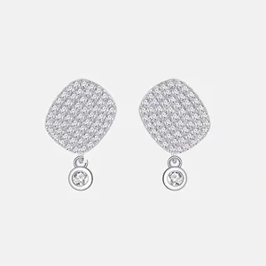 S925 Sterling Silver Geometric Stud Earrings Pave Zirconia Square Drop Earrings Fashion Jewelry For Women Platinum Color