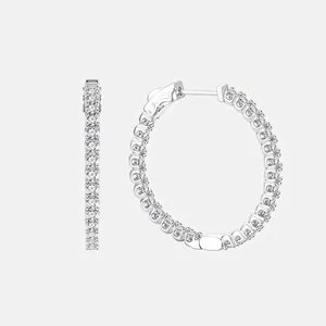 S925 Sterling Silver Moissanite Hoop Earrings For Women Minimalist Full Pavé Round Circle Earrings Sophisticated Jewelry Gift