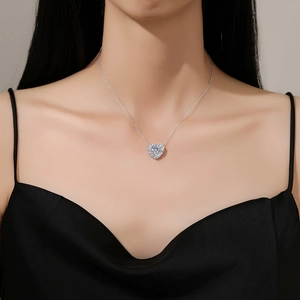 Sparkling 925 sterling silver heart pendant necklace for women on elegant model