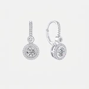925 Sterling Silver Zirconia Geometric Round Halo Earrings For Women Stylish White Gold Plated Micro Inlaid Jewelry Gift