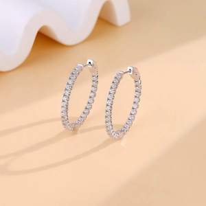 S925 sterling silver moissanite hoop earrings with sparkling micro-pave diamond setting