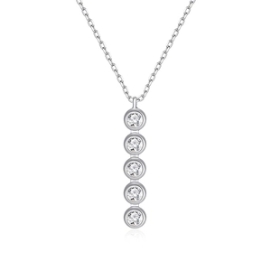 Elegant 925 sterling silver necklace featuring five vertical brilliant round gemstones