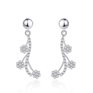 Elegant S925 sterling silver floral drop earrings with sparkling zircon gemstones