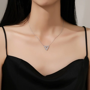 S925 sterling silver triangle pendant necklace with six sparkling zircon gemstones for women