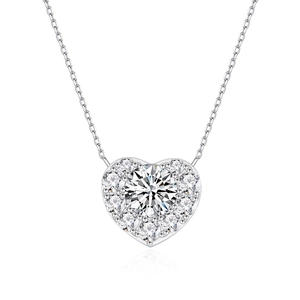 Sparkling 925 sterling silver heart pendant necklace with cluster round-cut cubic zirconia