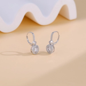 Elegant S925 sterling silver leverback earrings with pavé set zircon crystals