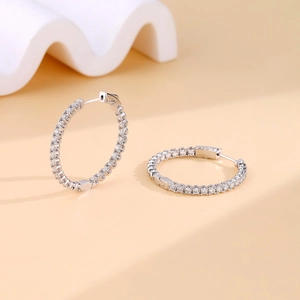 Elegant S925 sterling silver moissanite hoop earrings with pavé set crystals for women