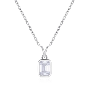 S925 sterling silver necklace featuring an emerald-cut square zircon pendant on O-chain