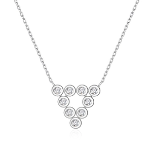 S925 sterling silver triangle necklace with 10 clear round cubic zirconia stones