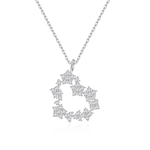 S925 sterling silver heart pendant necklace with micro-paved star zircon on white base