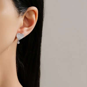 Elegant S925 sterling silver heart stud earrings with sparkling pavé cubic zirconia