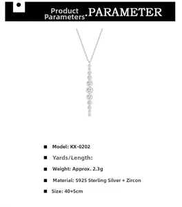 Detail of S925 sterling silver tassel necklace with vertical cubic zirconia pendant design