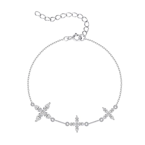 Elegante bracciale in argento sterling S925 con tre trifogli in zirconi marquise