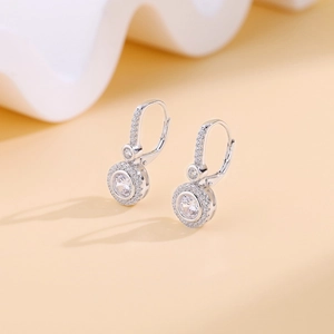 Elegant S925 sterling silver halo earrings with sparkling round cubic zirconia