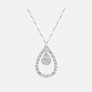 925 Sterling Silver Waterdrop Pendant Necklace For Women Pave Rhinestone Clavicle Chain Korean Style Fashion Elegant Jewelry