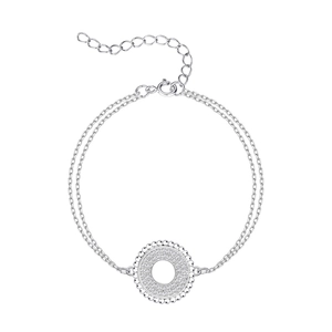 Elegante bracciale doppio strato in argento 925 con medaglione rotondo e zirconi micro-pave