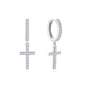 Classic S925 silver cross earrings with shimmering zircon stones for a trendy look