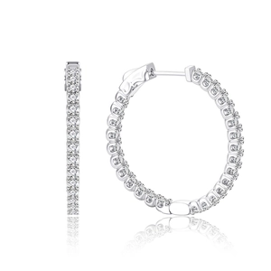 Elegant S925 sterling silver hoop earrings with shimmering moissanite stones and mirror reflection