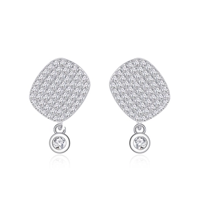 Sparkling S925 sterling silver geometric drop earrings with pavé set zircon stones