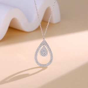 Elegant S925 sterling silver necklace with sparkling double water drop zircon pendant
