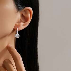 S925 sterling silver geometric stud earrings with sparkling pave-set cubic zirconia stones