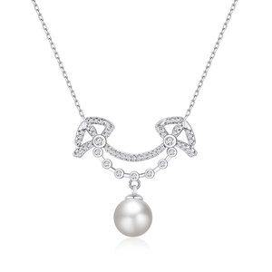 Elegant S925 sterling silver smile necklace with a lustrous white pearl and pavé accents