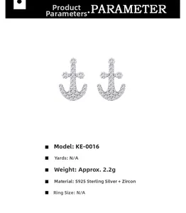 Macro shot of S925 sterling silver anchor earrings with sparkling cubic zirconia pavé