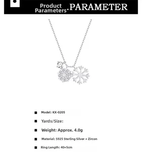 Detailed specifications of S925 sterling silver double snowflake pendant necklace weight 4.0g