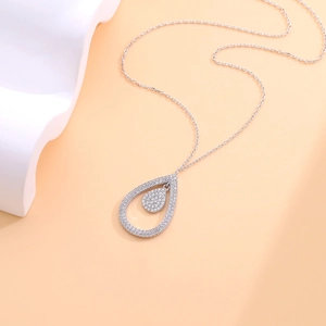 S925 sterling silver teardrop pendant necklace with sparkling white zircons for women