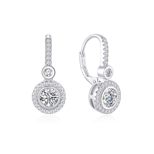 S925 Sterling Silver Halo Hoop Earrings with Micro-Paved Zirconia Geometric Design