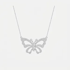 925 Sterling Silver Butterfly Pendant Necklace For Women Elegant Hollow Inlaid Zirconia Animal Charm Fashion Jewelry Gift