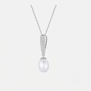 Collana Con Pendente a Goccia di Perla Artificial in Argento Sterling S925 Con Zirconi Intarsiati Gioielli Eleganti Minimalisti da Donna
