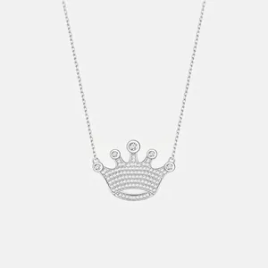 Collier Pendentif Couronne en Argent Sterling 925 pour Femmes Elégant Incrusté de Zirconia Style Princesse Bijoux Mode