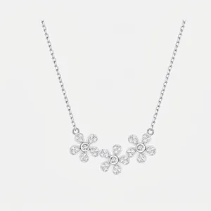 Collier Pendentif Triple Marguerite en Argent Sterling S925 Strass Mode Minimaliste Chaîne de Clavicule pour Femme Bijoux