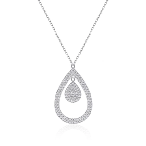 Sparkling S925 sterling silver double teardrop pendant necklace with white zircons