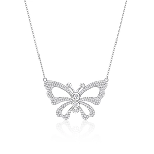 Hollow butterfly pendant necklace in 925 sterling silver with sparkling pavé cubic zirconia