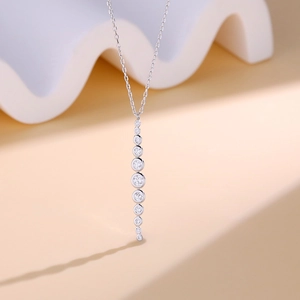 S925 sterling silver necklace featuring a vertical fringe pendant with cubic zirconia stones