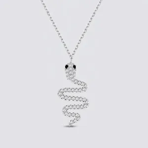 925 Sterling Silver Snake Pendant Necklace White Zirconia Black Stone Eyes Inlaid Jewelry For Women Party Gift Necklace