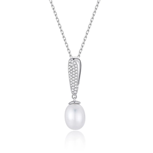 Elegante collana con ciondolo in perla in argento sterling S925 e dettagli in cristallo