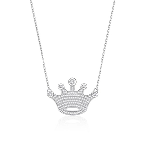 Collier en argent sterling S925 avec pendentif couronne serti de zircons blancs brillants