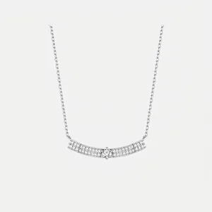 925 Sterling Silver Curved Bar Pendant Necklace For Women Zirconia Inlaid O-Chain Minimalist Clavicle Chain Jewelry